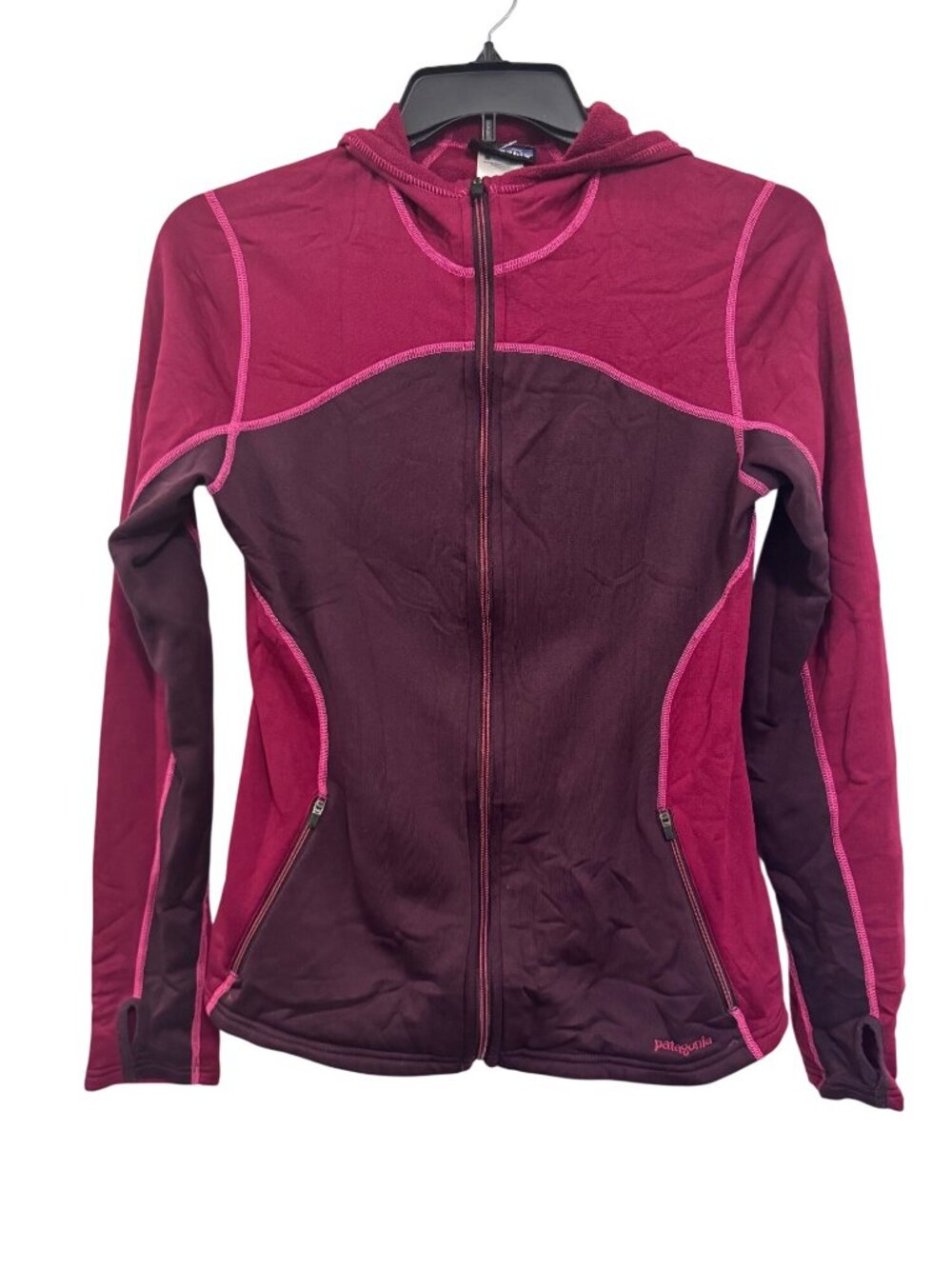 Patagonia Womens Burgundy & Pink Full-Zip Hooded Jacket M With Thumbholes